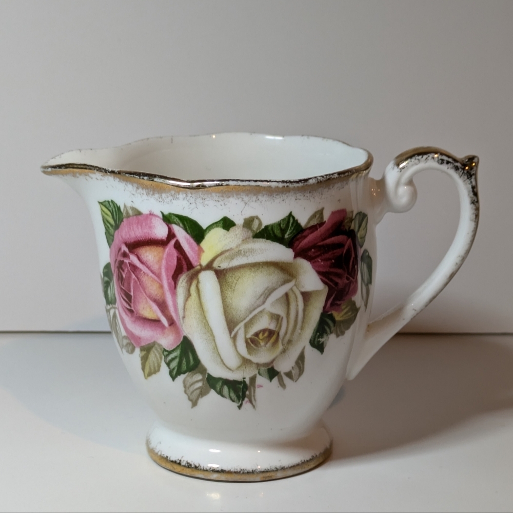 Vintage Queen Anne Bone China Lady Sylvia Mini Creamer Roses Cottagecore Floral
